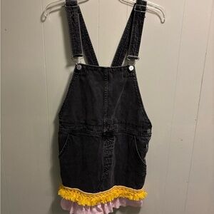 Free People Black Denim Overalls with Yellow Fringe